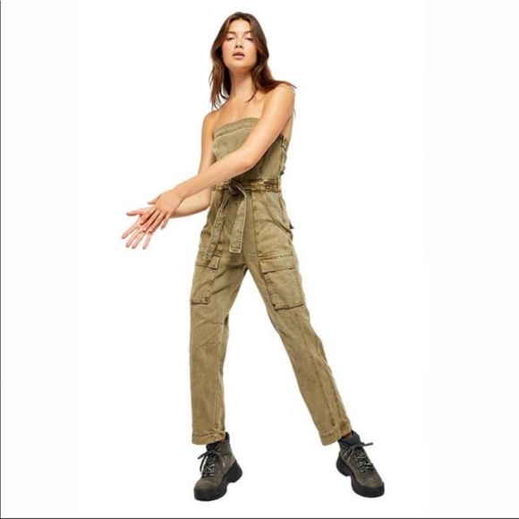 NWT Free People 90’s Straight Leg Sage Utility Jumpsuit - Picture 3 of 12